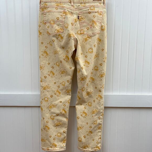 Levi's Perfectly Slimming 512 Straight Leg Jeans Women's 14 Floral Print Yellow - Picture 3 of 14